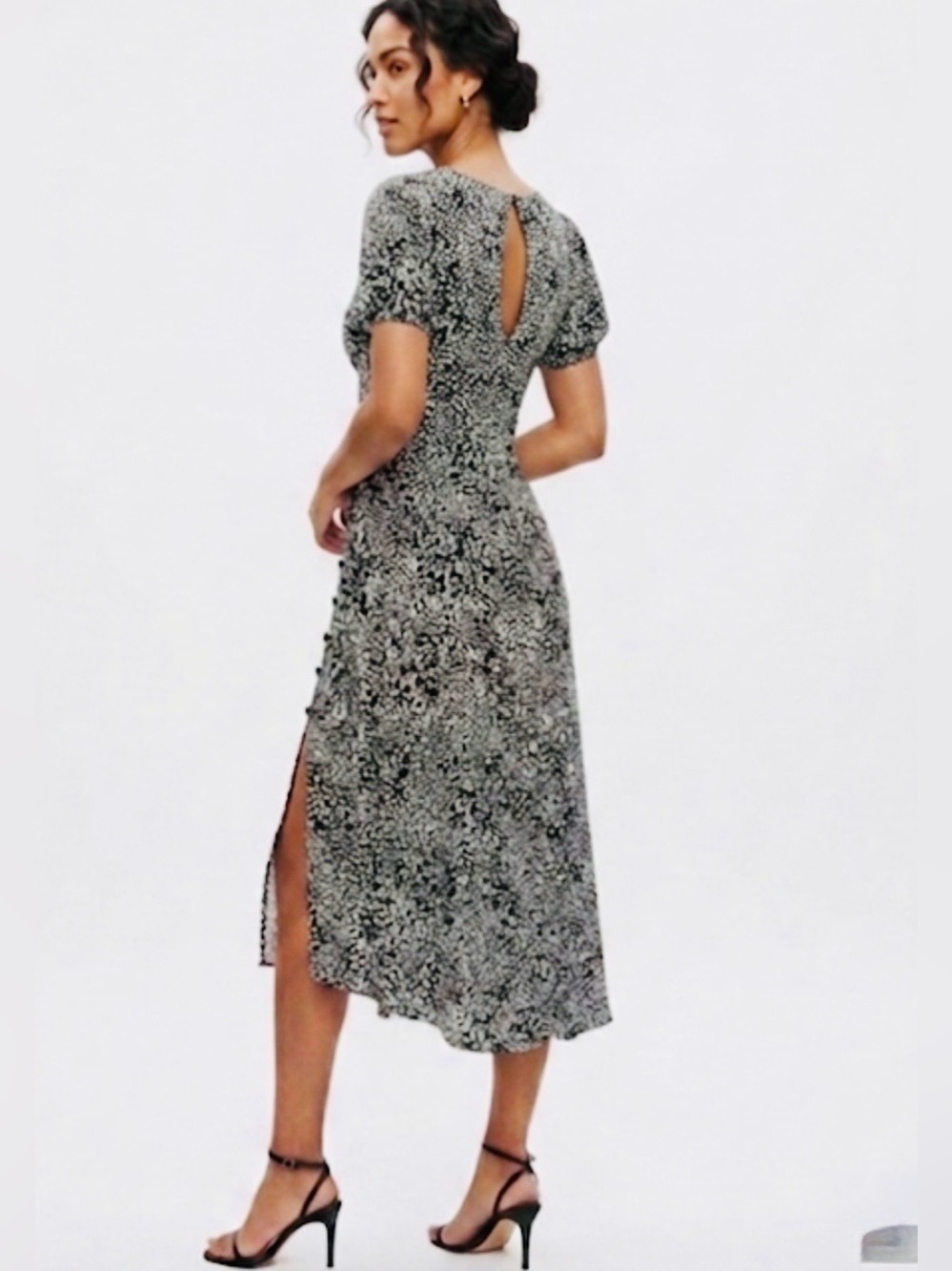 Free People Looking For Love Black White Print Midi Dress Size 8 Open Back